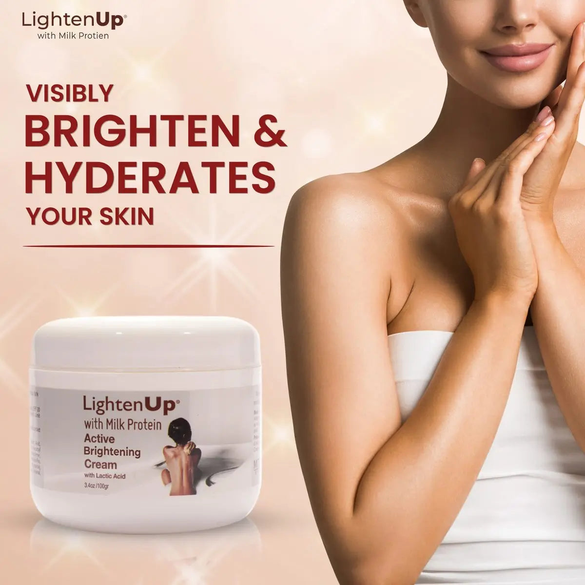 Lighten-Up Lactic Acid Cream – Skin Brightening Cream for Body, Knees, Underarms, Armpit, Intimate Parts & Face – 3.4 oz (100 ml) Avelisse