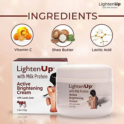 Lighten-Up Lactic Acid Cream – Skin Brightening Cream for Body, Knees, Underarms, Armpit, Intimate Parts & Face – 3.4 oz (100 ml) Avelisse