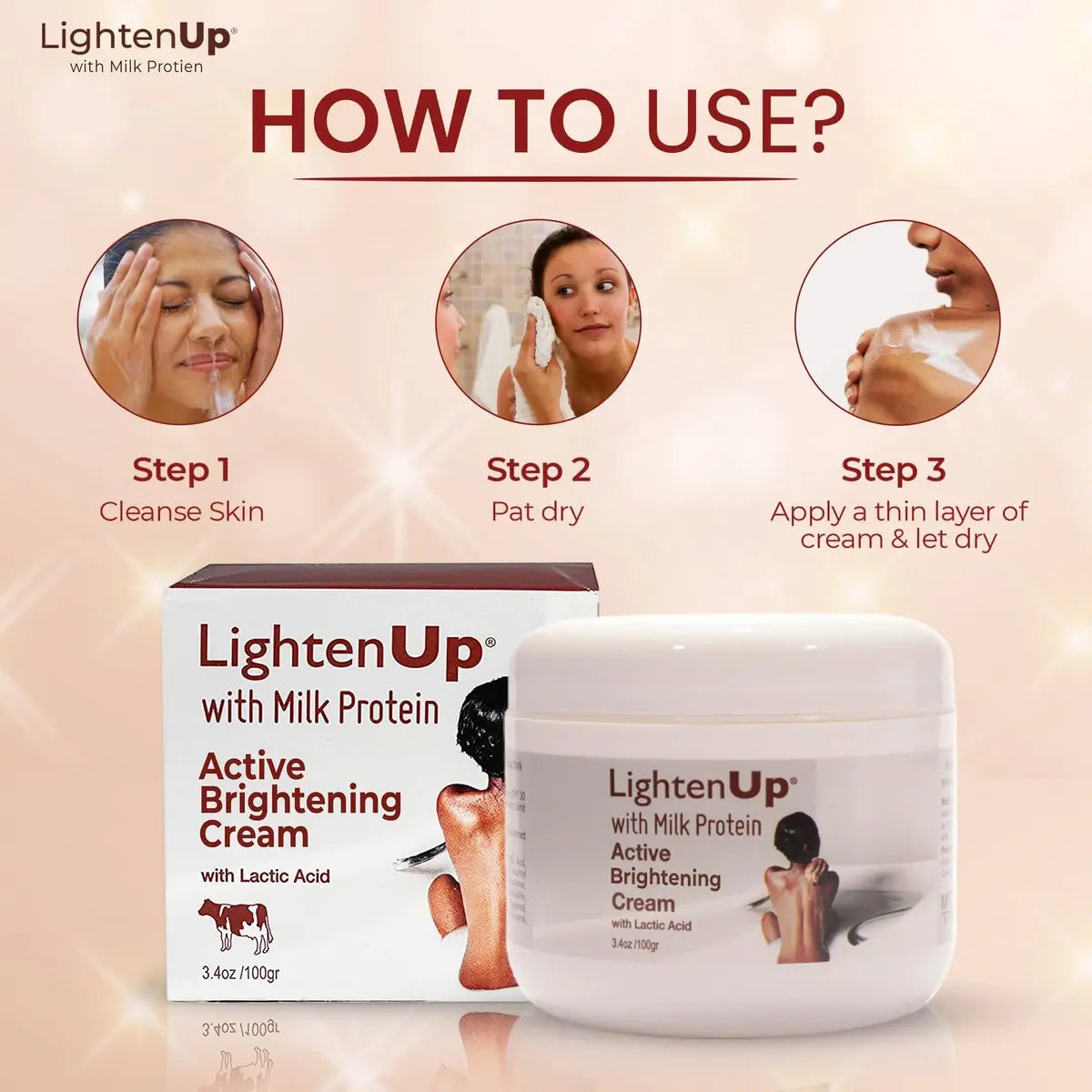 Lighten-Up Lactic Acid Cream – Skin Brightening Cream for Body, Knees, Underarms, Armpit, Intimate Parts & Face – 3.4 oz (100 ml) Avelisse