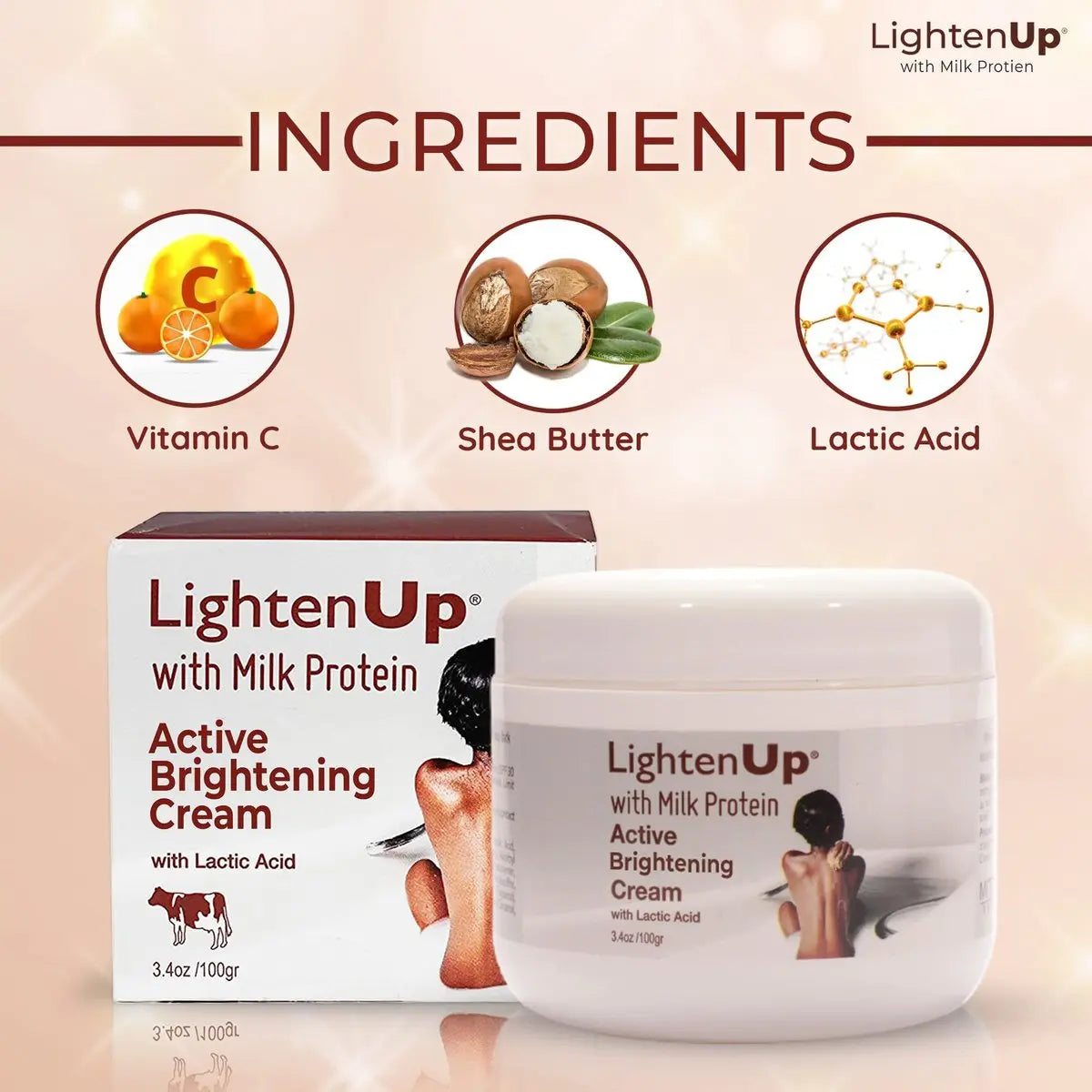 Lighten-Up Lactic Acid Cream – Skin Brightening Cream for Body, Knees, Underarms, Armpit, Intimate Parts & Face – 3.4 oz (100 ml) Avelisse