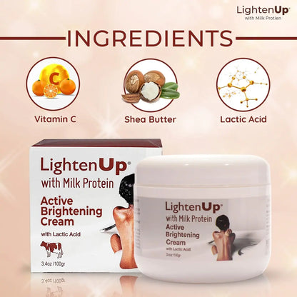 Lighten-Up Lactic Acid Cream – Skin Brightening Cream for Body, Knees, Underarms, Armpit, Intimate Parts & Face – 3.4 oz (100 ml) Avelisse