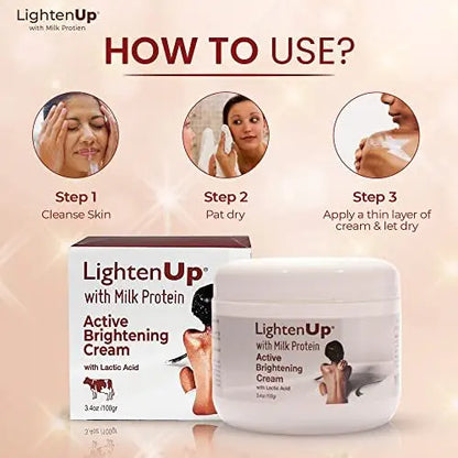 Lighten-Up Lactic Acid Cream – Skin Brightening Cream for Body, Knees, Underarms, Armpit, Intimate Parts & Face – 3.4 oz (100 ml) Avelisse