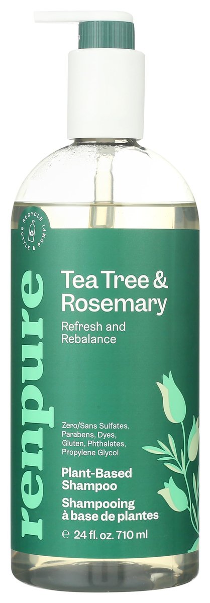 Renpure Plant Based Tea Tree and Rosemary Refresh and Rebalance Shampoo - Soothes Dry Scalp, Delivers Moisture and Shine, Dye Free, Recyclable Pump Bottle - 24 fl oz - görsel 1