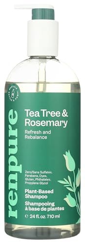 Renpure Plant Based Tea Tree and Rosemary Refresh and Rebalance Shampoo - Soothes Dry Scalp, Delivers Moisture and Shine, Dye Free, Recyclable Pump Bottle - 24 fl oz