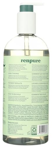 Renpure Plant Based Tea Tree and Rosemary Refresh and Rebalance Shampoo - Soothes Dry Scalp, Delivers Moisture and Shine, Dye Free, Recyclable Pump Bottle - 24 fl oz