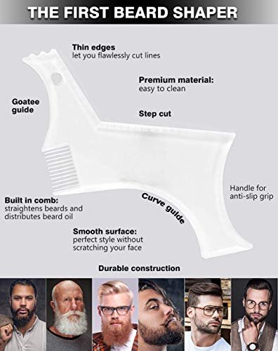 Men's Beard Shaping Tool with Inbuilt Comb – Transparent Template for Goatee, Mustache, Sideburns, Jaw/Neck Line, Symmetric/Curve/Step Cut (Clear) - görsel 12