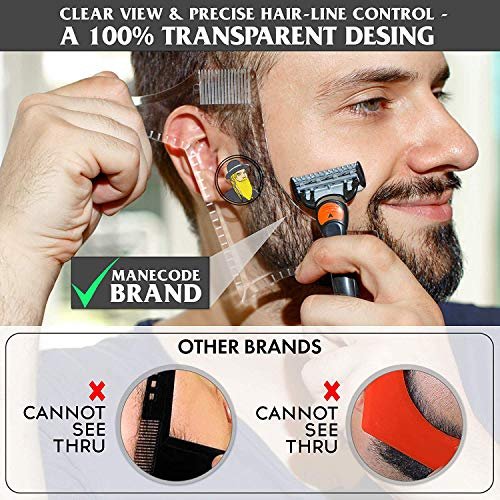 Men's Beard Shaping Tool with Inbuilt Comb – Transparent Template for Goatee, Mustache, Sideburns, Jaw/Neck Line, Symmetric/Curve/Step Cut (Clear) - görsel 6