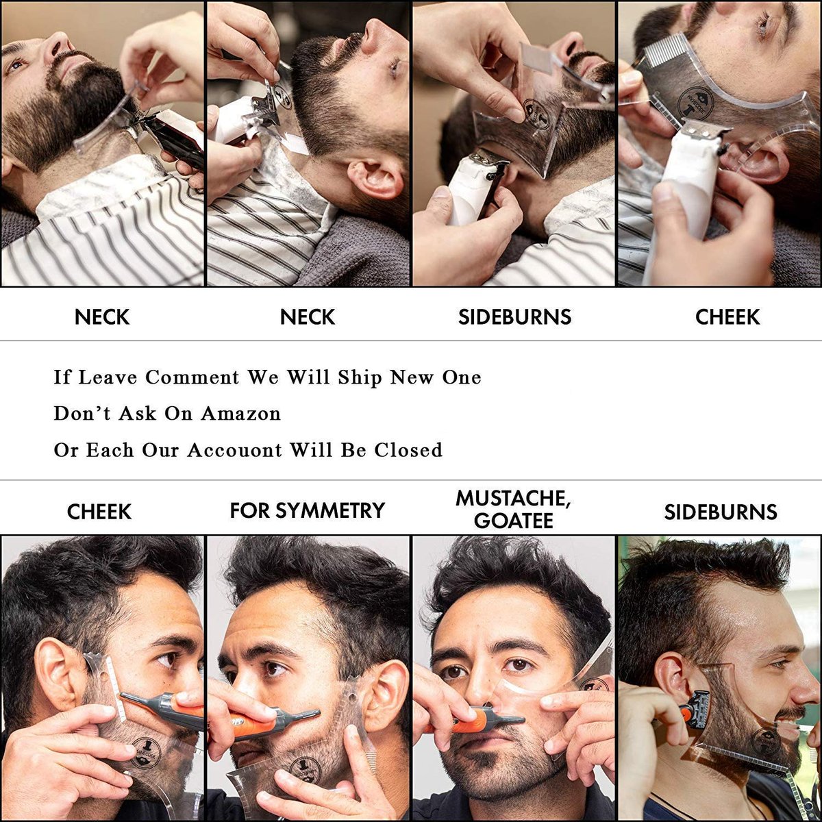 Men's Beard Shaping Tool with Inbuilt Comb – Transparent Template for Goatee, Mustache, Sideburns, Jaw/Neck Line, Symmetric/Curve/Step Cut (Clear) - görsel 7