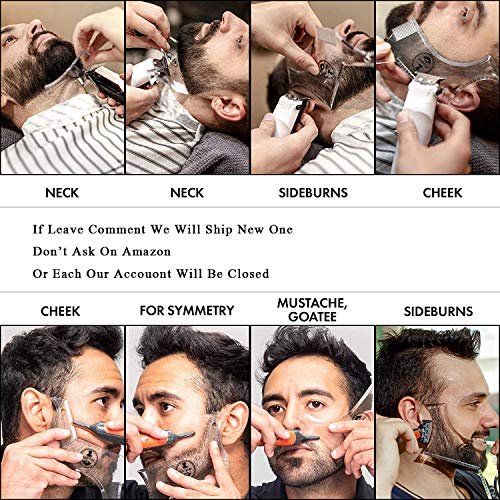 Men's Beard Shaping Tool with Inbuilt Comb – Transparent Template for Goatee, Mustache, Sideburns, Jaw/Neck Line, Symmetric/Curve/Step Cut (Clear) - görsel 8