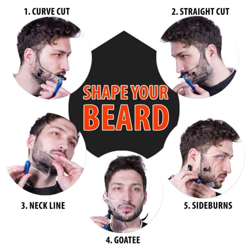 Men's Beard Shaping Tool with Inbuilt Comb – Transparent Template for Goatee, Mustache, Sideburns, Jaw/Neck Line, Symmetric/Curve/Step Cut (Clear) - görsel 9