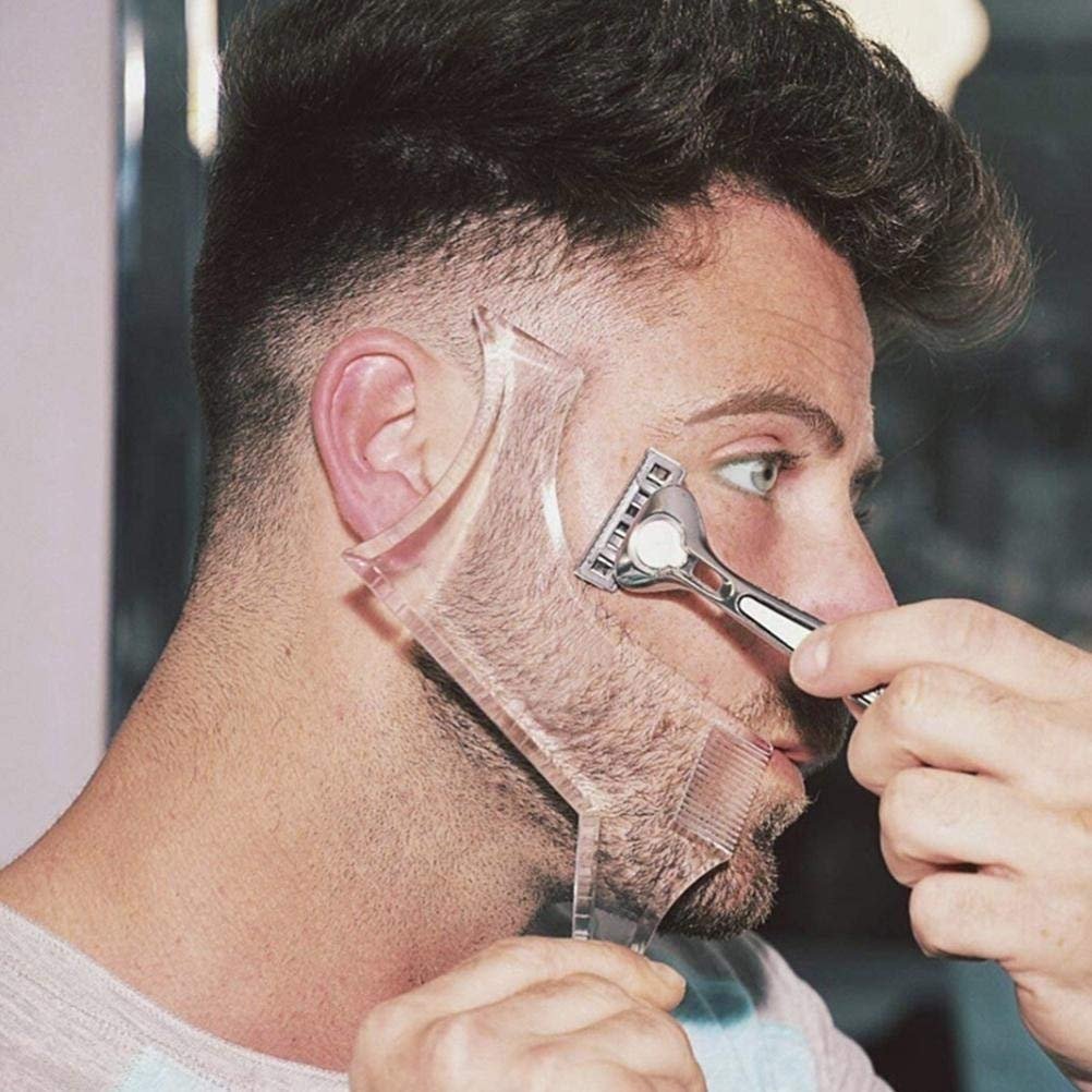 Men's Beard Shaping Tool with Inbuilt Comb – Transparent Template for Goatee, Mustache, Sideburns, Jaw/Neck Line, Symmetric/Curve/Step Cut (Clear) - görsel 1