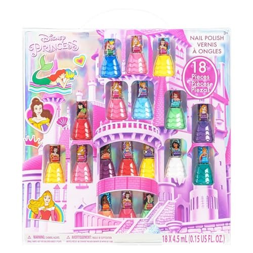 Townley Girl Disney Princess 18-Piece Water-Based Nail Polish Set - Quick Dry, Peels-Off, Safe for Ages 3+ Avelisse