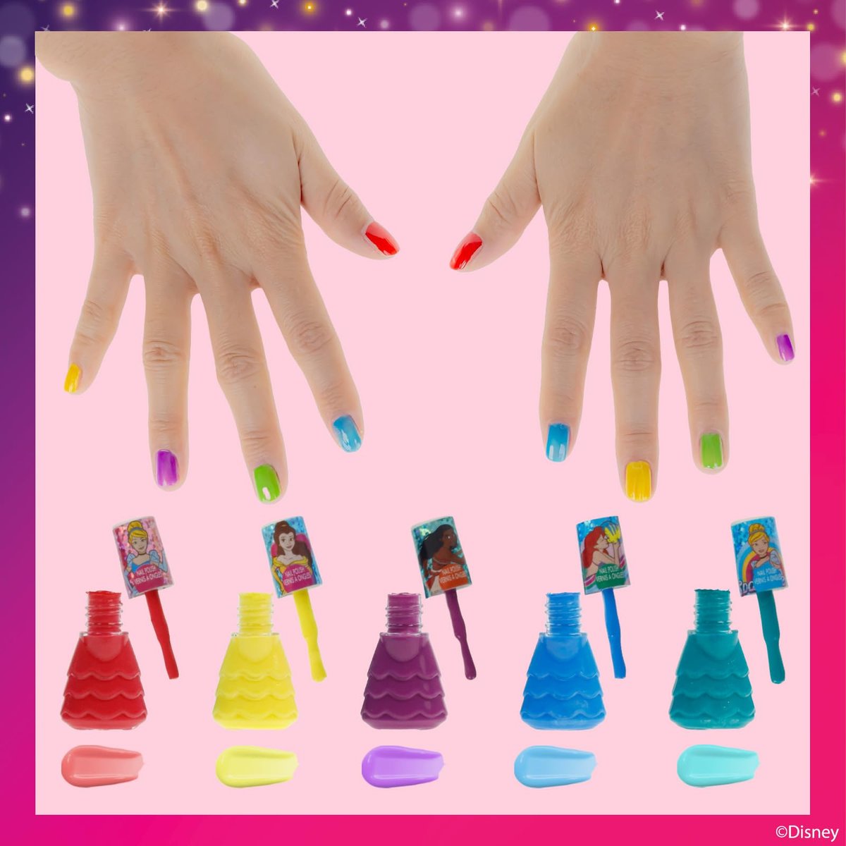 Townley Girl Disney Princess 18-Piece Water-Based Nail Polish Set - Quick Dry, Peels-Off, Safe for Ages 3+ Avelisse