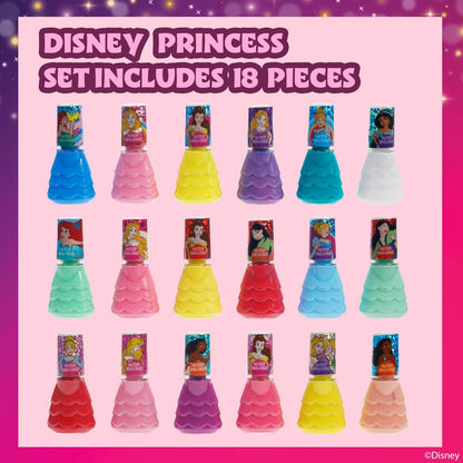 Townley Girl Disney Princess 18-Piece Water-Based Nail Polish Set - Quick Dry, Peels-Off, Safe for Ages 3+ Avelisse
