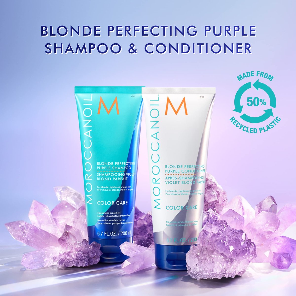 Moroccanoil Blonde Perfecting Purple Shampoo - 6.7 Fl Oz | Tones & Brightens Blonde Hair Avelisse
