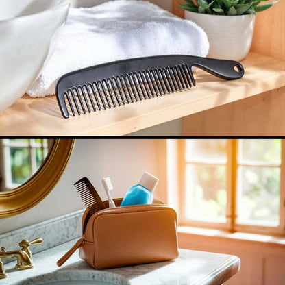 Granatan Men's Hair Comb with Handle - 6 Inch Plastic Flexible Pocket Combs for Men, Black Fine Tooth Styling Comb Set for Everyday Grooming, Travel, Beard & Mustache (6 Pack)