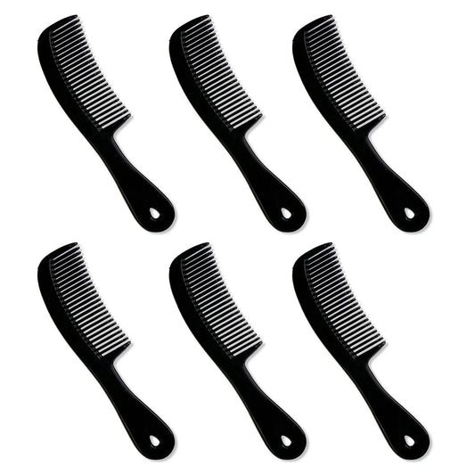 Granatan Men's Hair Comb with Handle - 6 Inch Plastic Flexible Pocket Combs for Men, Black Fine Tooth Styling Comb Set for Everyday Grooming, Travel, Beard & Mustache (6 Pack)