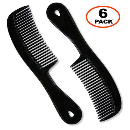 Granatan Men's Hair Comb with Handle - 6 Inch Plastic Flexible Pocket Combs for Men, Black Fine Tooth Styling Comb Set for Everyday Grooming, Travel, Beard & Mustache (6 Pack)