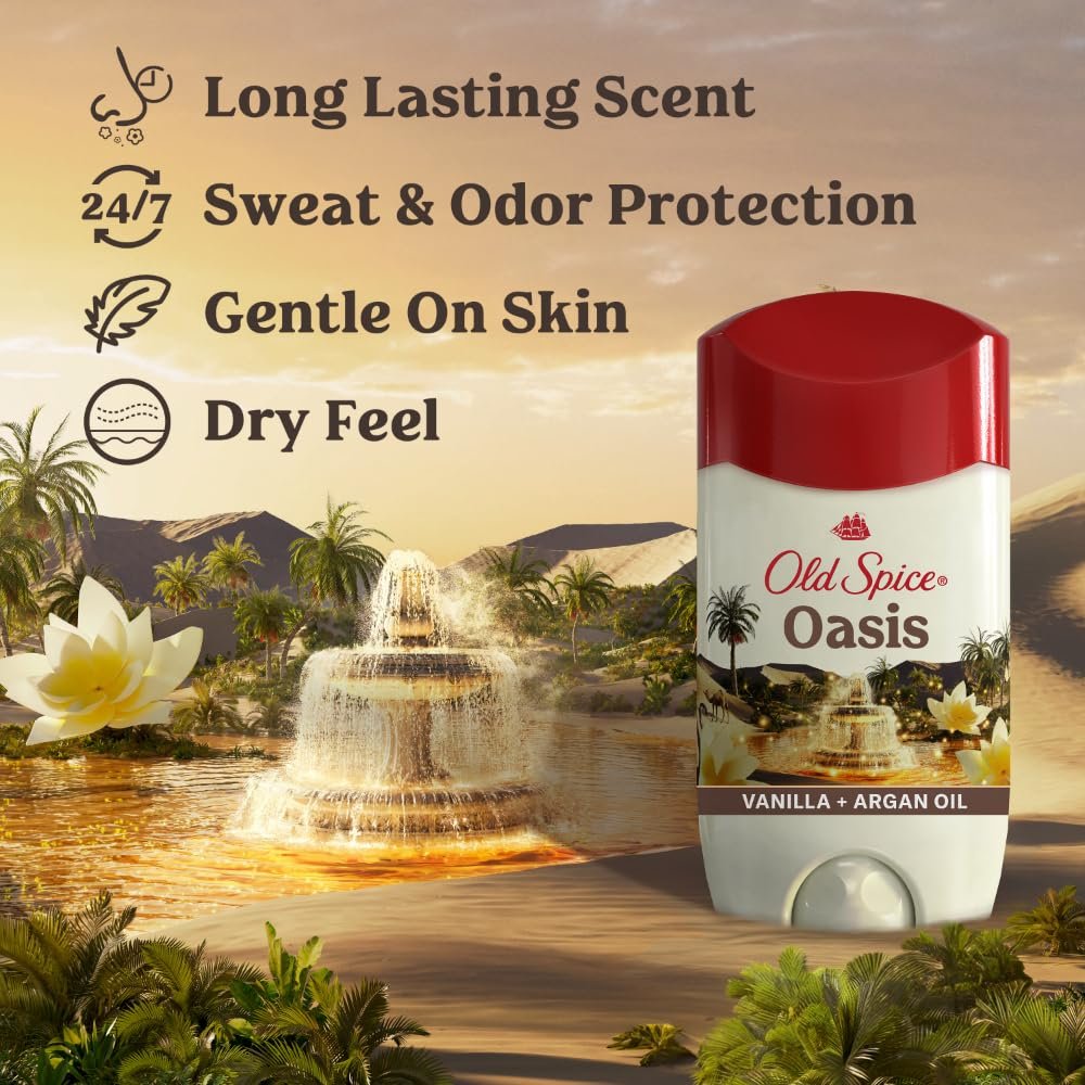 Old Spice Dry Feel Antiperspirant Deodorant for Men, 24/7 Long Lasting Freshness, Oasis with Vanilla + Argan Oil Scent, 2.6 oz - görsel 3