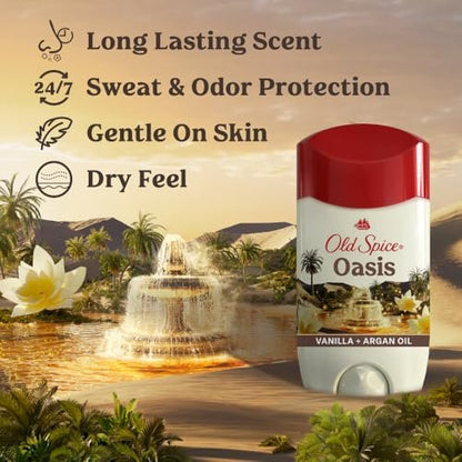 Old Spice Dry Feel Antiperspirant Deodorant for Men, 24/7 Long Lasting Freshness, Oasis with Vanilla + Argan Oil Scent, 2.6 oz
