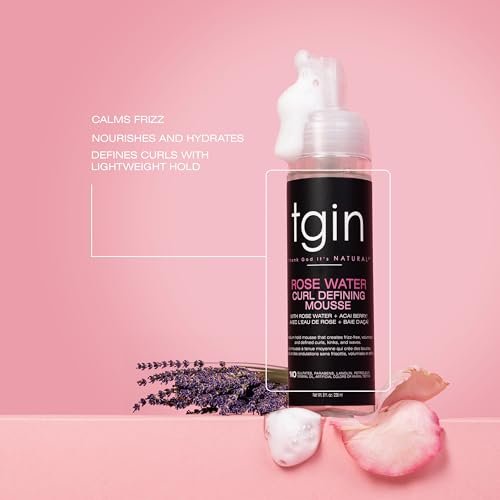 tgin Rose Water Curl Defining Mousse – Lightweight Hold, Moisturizing Curly Hair Mousse – Sulfate-Free & Paraben-Free, 8 Fl Oz Avelisse