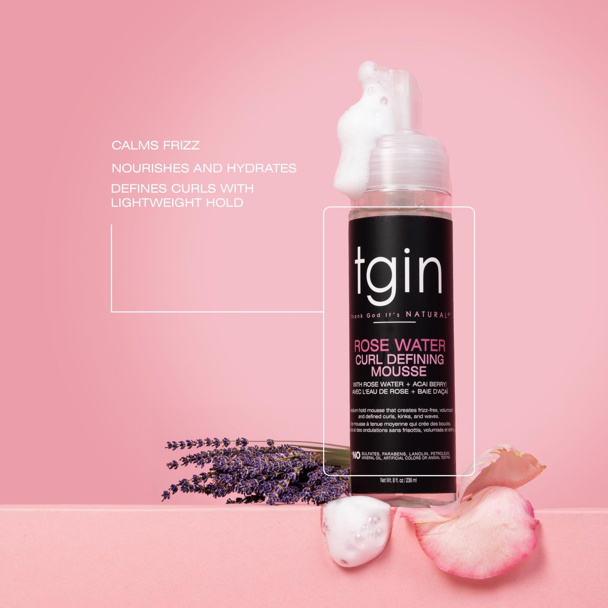 tgin Rose Water Curl Defining Mousse – Lightweight Hold, Moisturizing Curly Hair Mousse – Sulfate-Free & Paraben-Free, 8 Fl Oz Avelisse