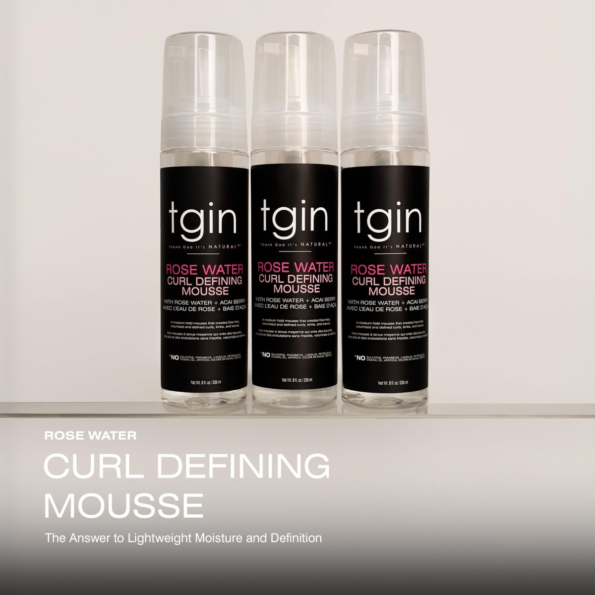 tgin Rose Water Curl Defining Mousse – Lightweight Hold, Moisturizing Curly Hair Mousse – Sulfate-Free & Paraben-Free, 8 Fl Oz Avelisse