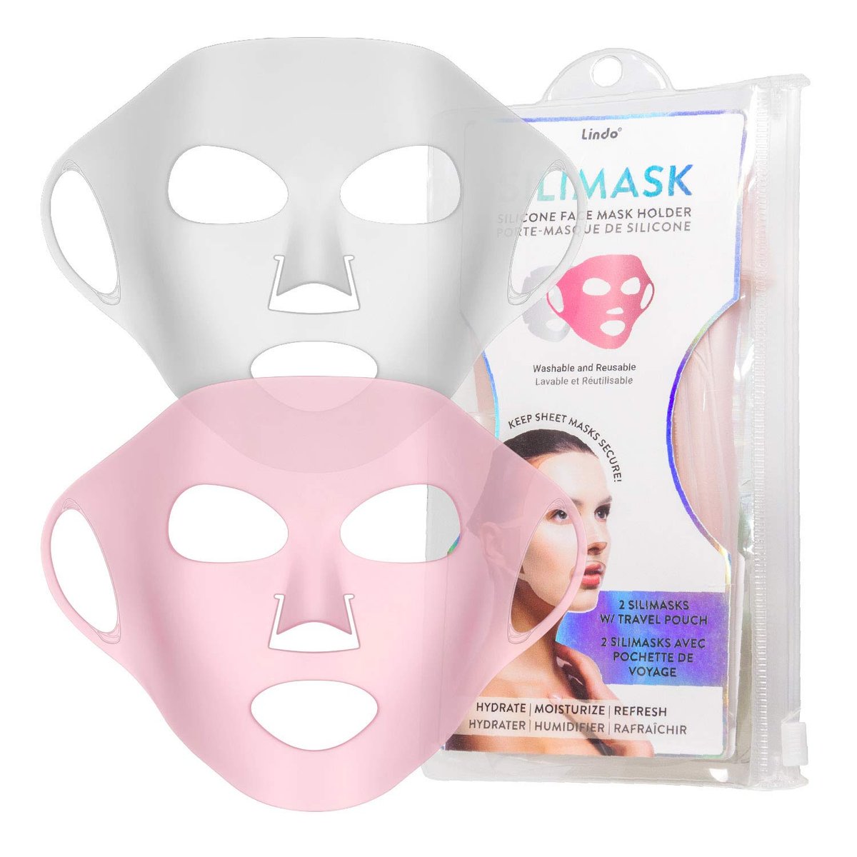Lindo Silimask Reusable Silicone Facial Mask Cover for Sheet Masks – 2 Count with Travel Pouch - görsel 1