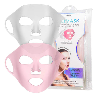 Lindo Silimask Reusable Silicone Facial Mask Cover for Sheet Masks – 2 Count with Travel Pouch