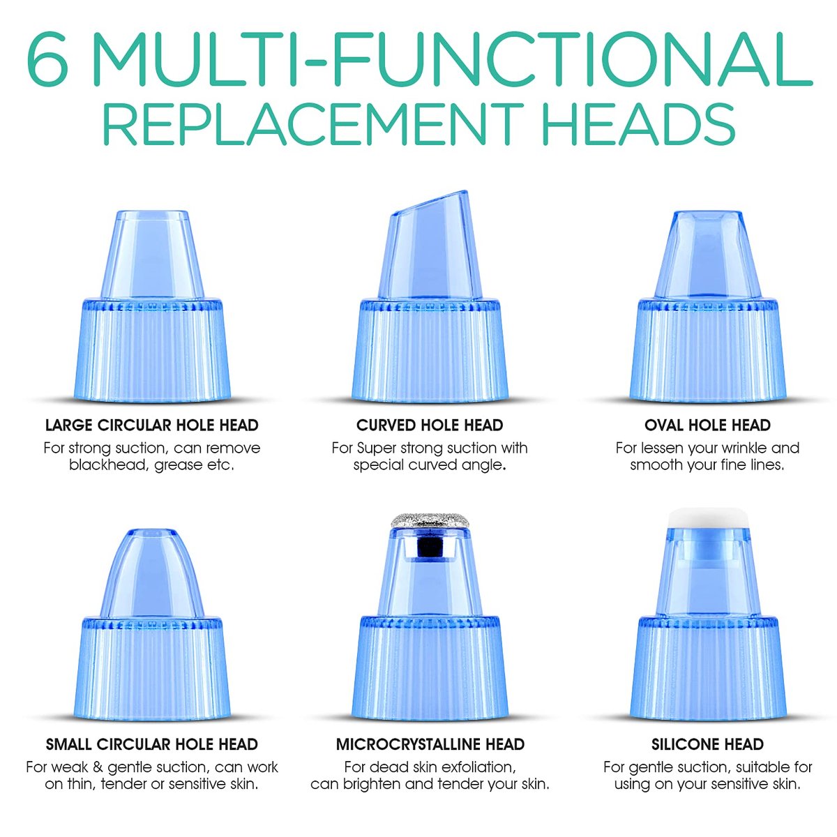 VOYOR Blackhead Remover Pore Vacuum - Black Head Remover for Face with LCD Screen, 5 Suction Levels and 6 Replaceable Heads, USB Rechargeable Face Vacuum Pore Cleaner for Women and Men (BR510) - görsel 7