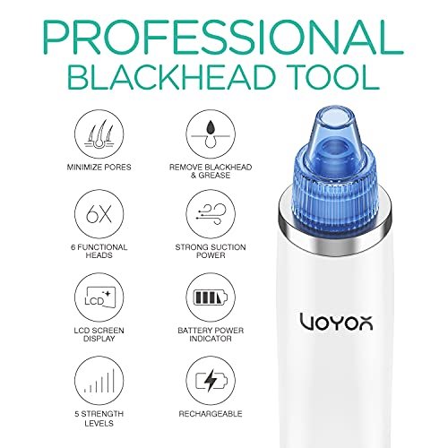 VOYOR Blackhead Remover Pore Vacuum - Black Head Remover for Face with LCD Screen, 5 Suction Levels and 6 Replaceable Heads, USB Rechargeable Face Vacuum Pore Cleaner for Women and Men (BR510) - görsel 4