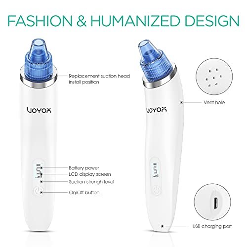 VOYOR Blackhead Remover Pore Vacuum - Black Head Remover for Face with LCD Screen, 5 Suction Levels and 6 Replaceable Heads, USB Rechargeable Face Vacuum Pore Cleaner for Women and Men (BR510) - görsel 12