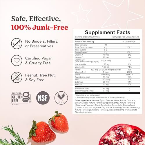 HAIRtamin Vegan Gummy Stars Hair Vitamins – Natural Biotin Gummies for Hair, Skin & Nails (60 Count) Avelisse
