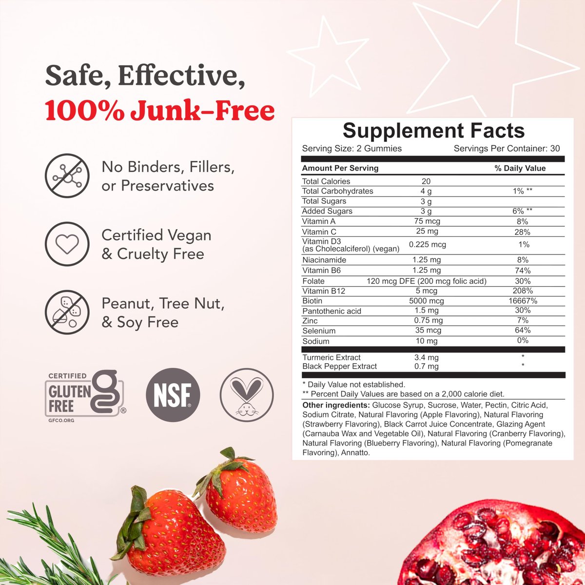 HAIRtamin Vegan Gummy Stars Hair Vitamins – Natural Biotin Gummies for Hair, Skin & Nails (60 Count) Avelisse