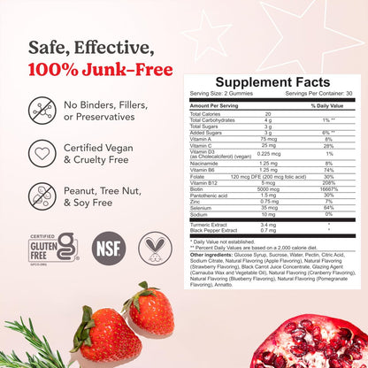 HAIRtamin Vegan Gummy Stars Hair Vitamins – Natural Biotin Gummies for Hair, Skin & Nails (60 Count) Avelisse