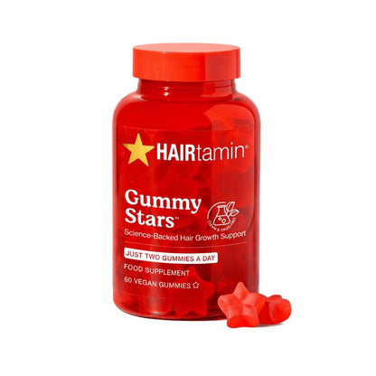 HAIRtamin Vegan Gummy Stars Hair Vitamins – Natural Biotin Gummies for Hair, Skin & Nails (60 Count) Avelisse