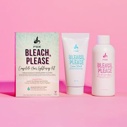 ARCTIC FOX Bleach Please Hair Lightening Kit - Complete Cream Bleach with 35 Volume Developer, Latex-Free Gloves, Infused with Acai, Cocoa, Sunflower Oil & Papaya - Vegan & Cruelty-Free