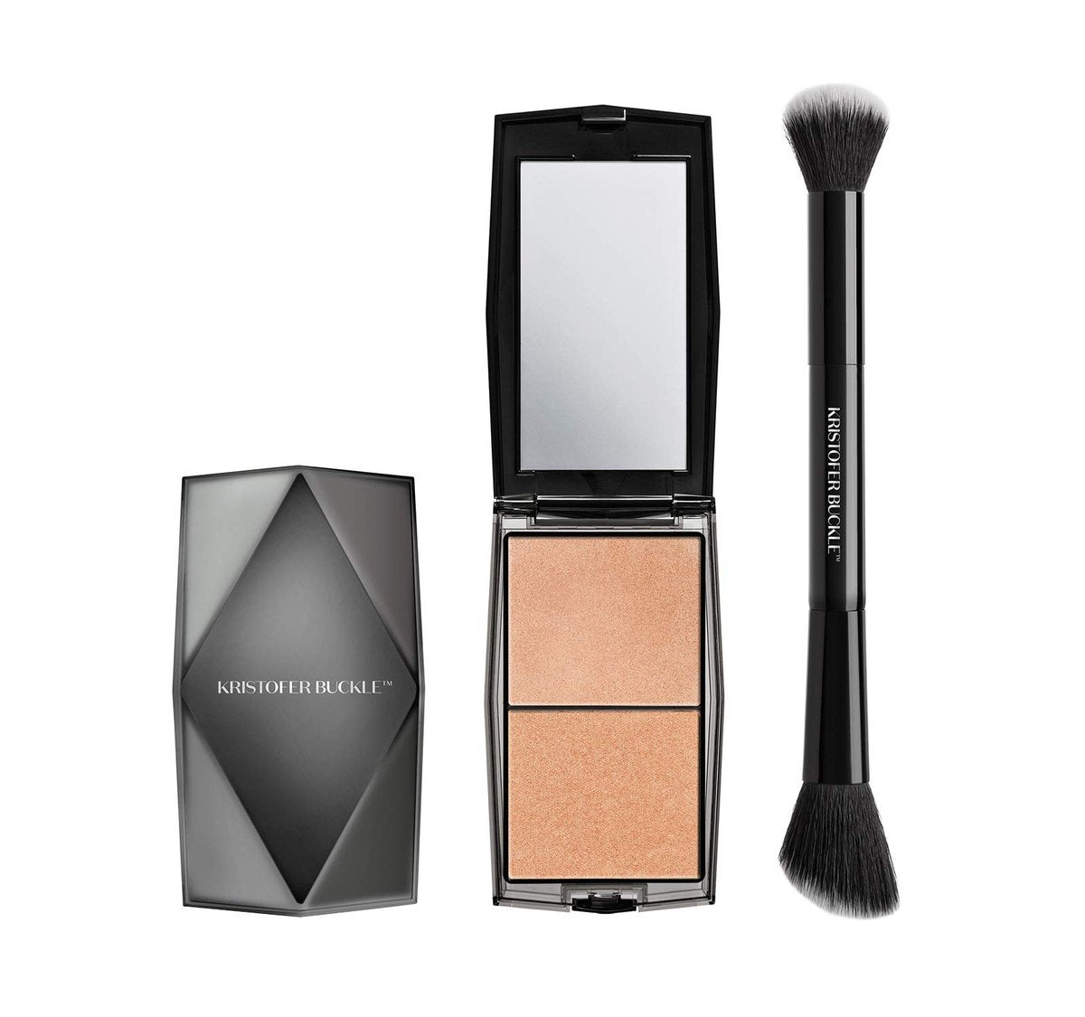 Kristofer Buckle Light Enhancing Duo Highlighter with Dual-Ended Brush – Champagne Glow - görsel 1