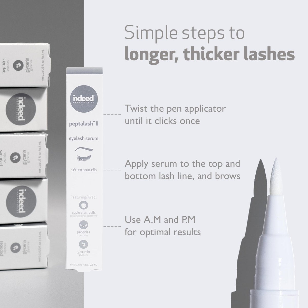 INDEED Laboratories Peptalash II: Prostaglandin-Free Lash & Brow Serum for Longer, Thicker Lashes with Peptides & Apple Stem Cells (0.6 mL) Avelisse
