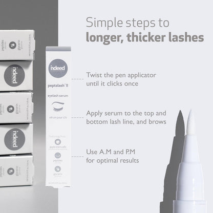 INDEED Laboratories Peptalash II: Prostaglandin-Free Lash & Brow Serum for Longer, Thicker Lashes with Peptides & Apple Stem Cells (0.6 mL) Avelisse