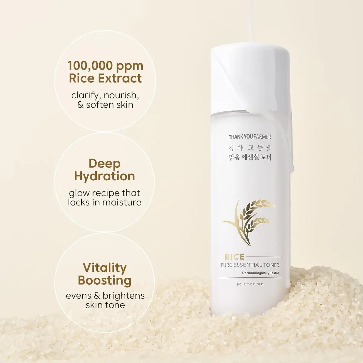 THANKYOU FARMER Rice Pure Korean Milk Toner with Rice Water & Niacinamide - Gentle Hydrating Toner for Brightening and Soothing Dry & Sensitive Skin, Vegan, 7.03 oz Avelisse