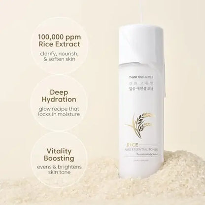 THANKYOU FARMER Rice Pure Korean Milk Toner with Rice Water & Niacinamide - Gentle Hydrating Toner for Brightening and Soothing Dry & Sensitive Skin, Vegan, 7.03 oz Avelisse