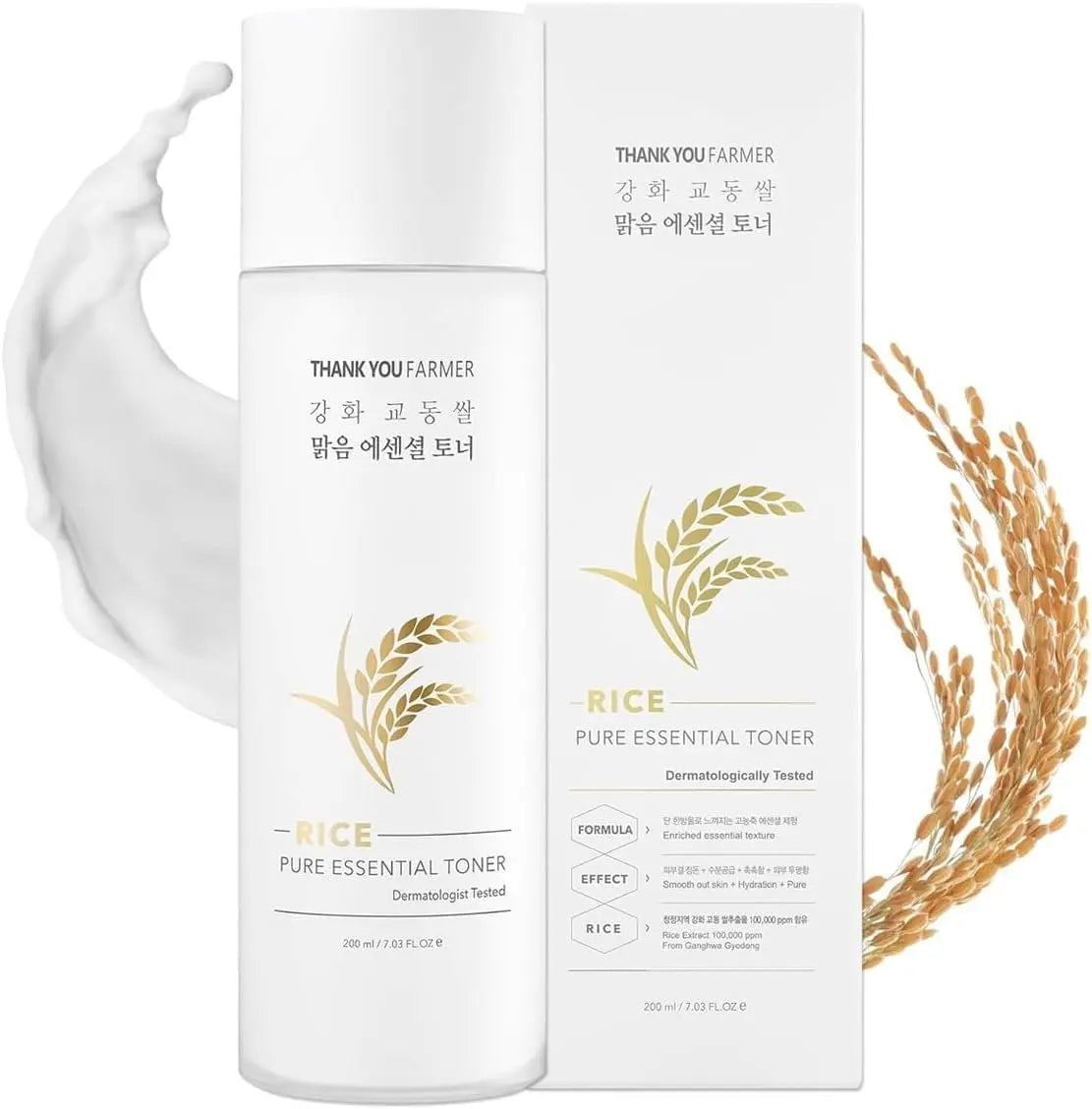 THANKYOU FARMER Rice Pure Korean Milk Toner with Rice Water & Niacinamide - Gentle Hydrating Toner for Brightening and Soothing Dry & Sensitive Skin, Vegan, 7.03 oz Avelisse