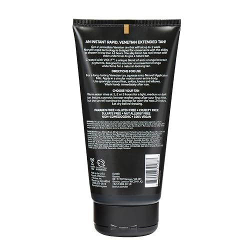 Norvell Venetian Rapid Sunless Self Tanner Lotion 5 fl oz – Professional Fast Acting Self Tanning Cream for Natural Bronze Glow, Streak Free, Long Lasting, Anti Orange Avelisse