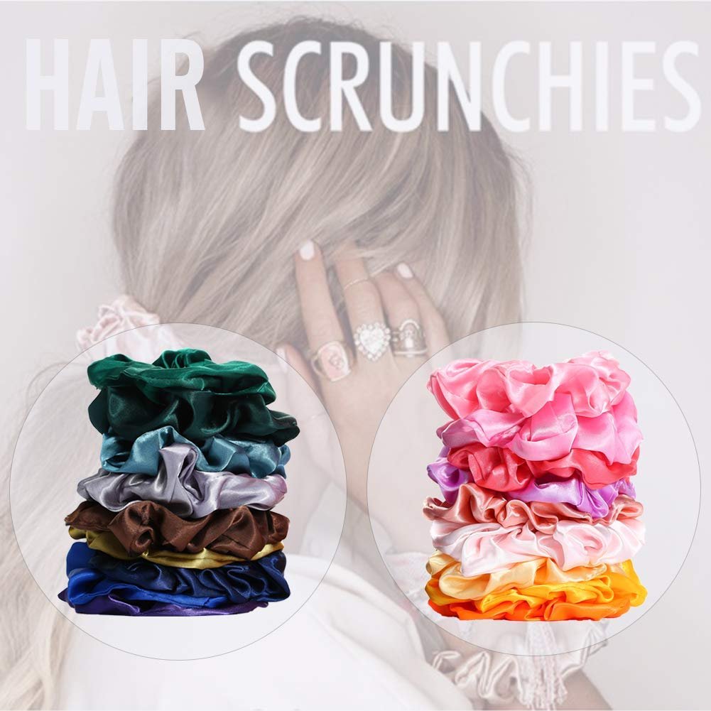 50 Satin Hair Scrunchies in Multiple Colors - Silk Accessories for Curly Hair, Teens and Girls - With Gift Bag - görsel 9