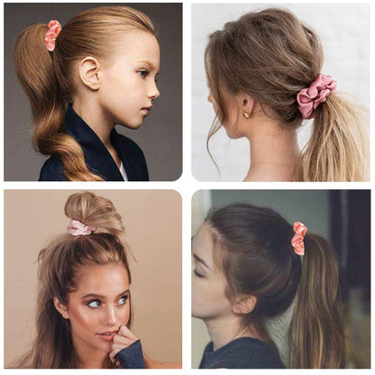 50 Satin Hair Scrunchies in Multiple Colors - Silk Accessories for Curly Hair, Teens and Girls - With Gift Bag