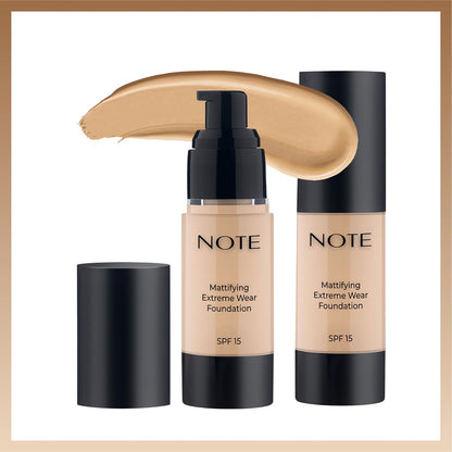 Note Cosmetique Mattifying Extreme Wear Liquid Foundation SPF 15 - Full Coverage Foundation for Oily Skin - 01 Beige - 1 oz