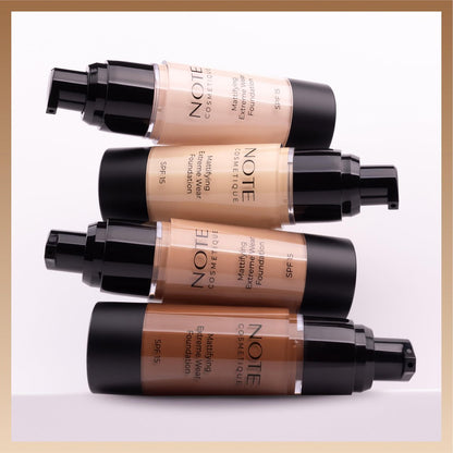 Note Cosmetique Mattifying Extreme Wear Liquid Foundation SPF 15 - Full Coverage Foundation for Oily Skin - 01 Beige - 1 oz