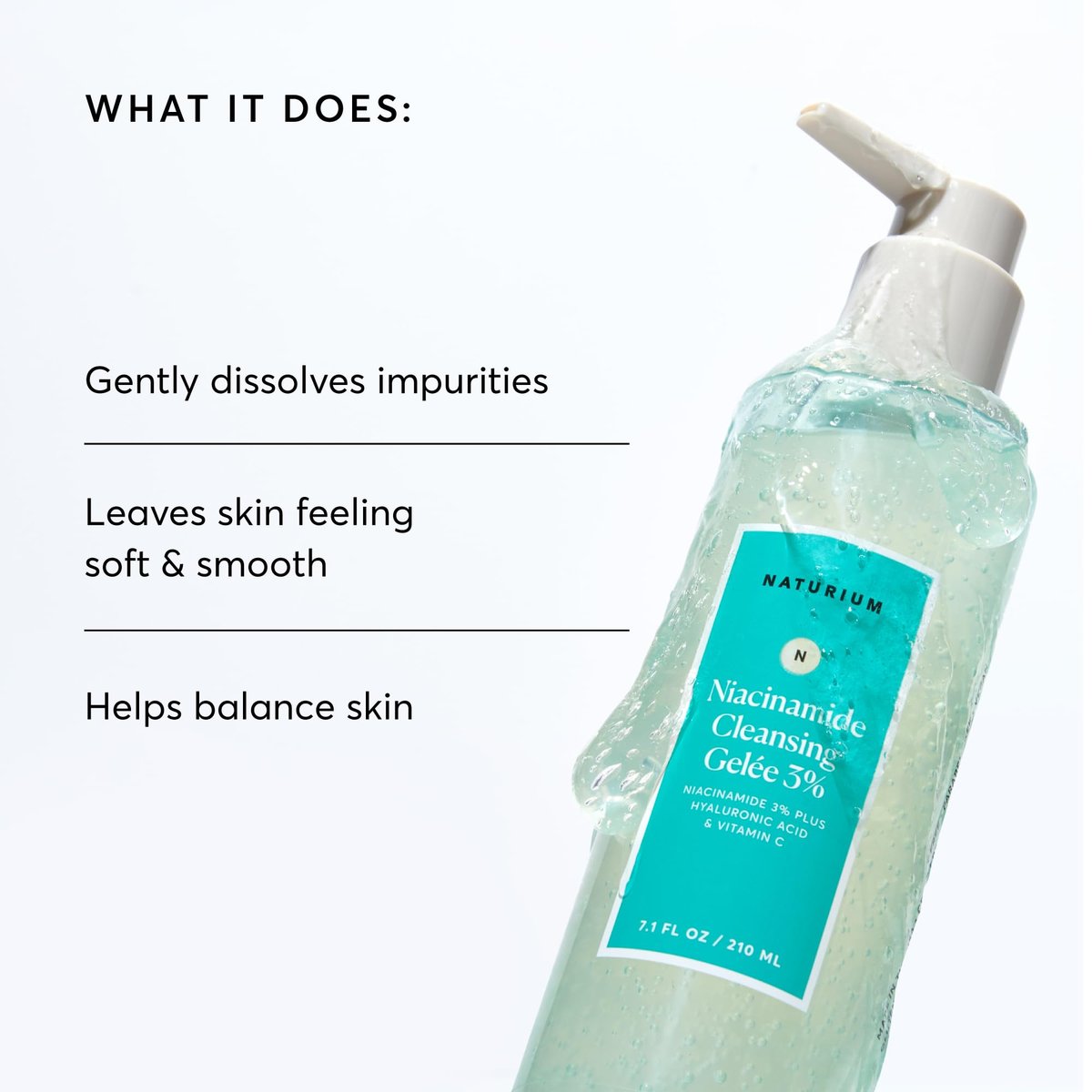 Naturium Niacinamide Cleansing Gelée 3% Plus Hyaluronic Acid & Vitamin C - Gentle Smoothing Face Wash, 7.1 oz Avelisse