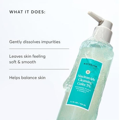 Naturium Niacinamide Cleansing Gelée 3% Plus Hyaluronic Acid & Vitamin C - Gentle Smoothing Face Wash, 7.1 oz Avelisse